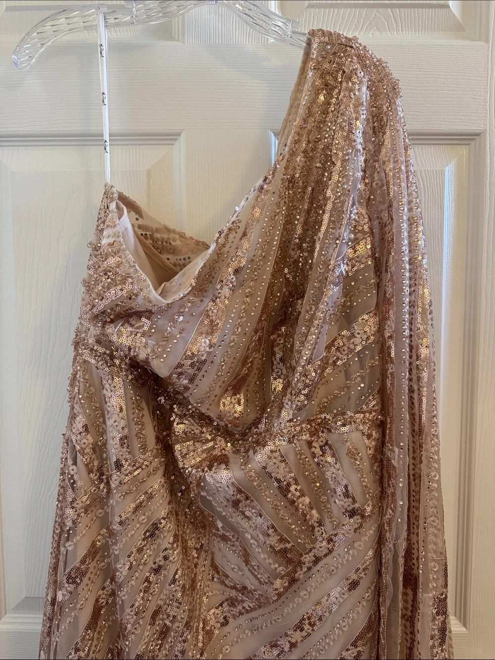 Mac Duggal 20528 Rose Gold One Shoulder Cape Sleeve Embellished Gown Size 14 NWT